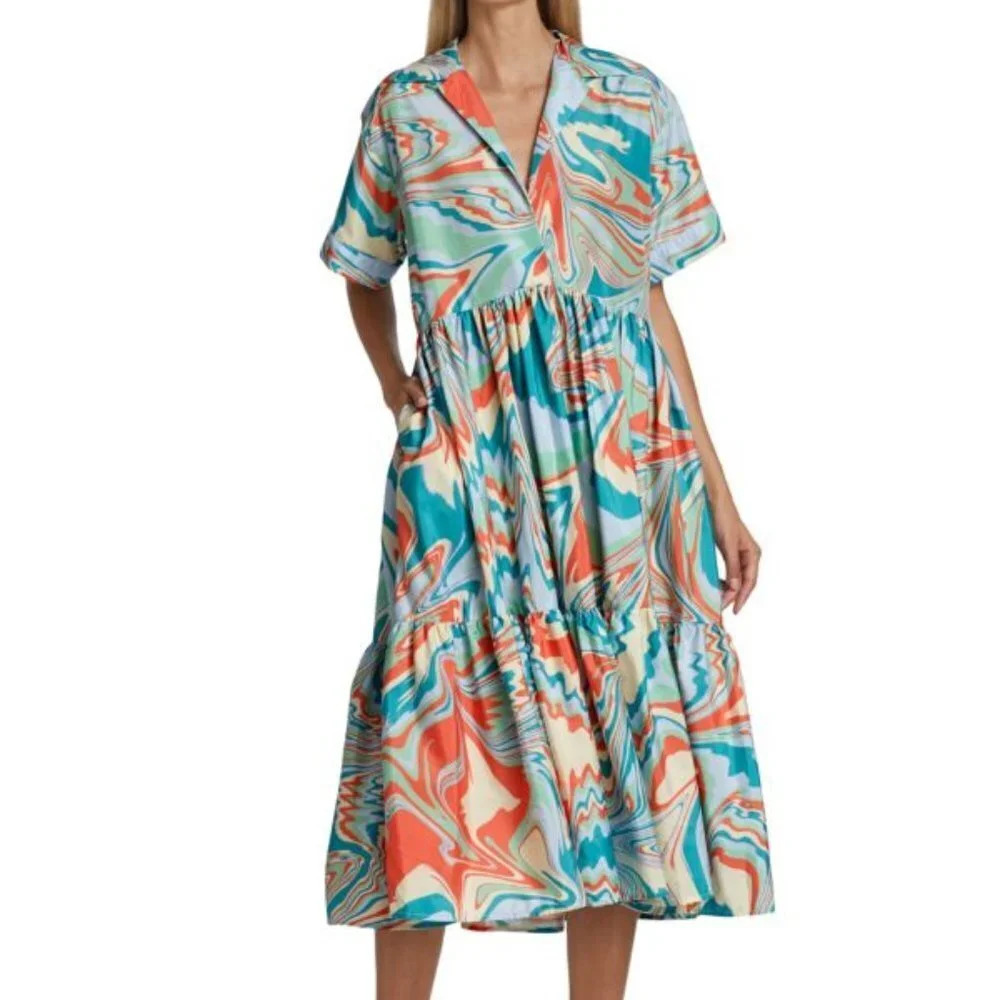 Kimberly Goldson Donni Abstract Print Taffeta Midi Dress  Sz: S